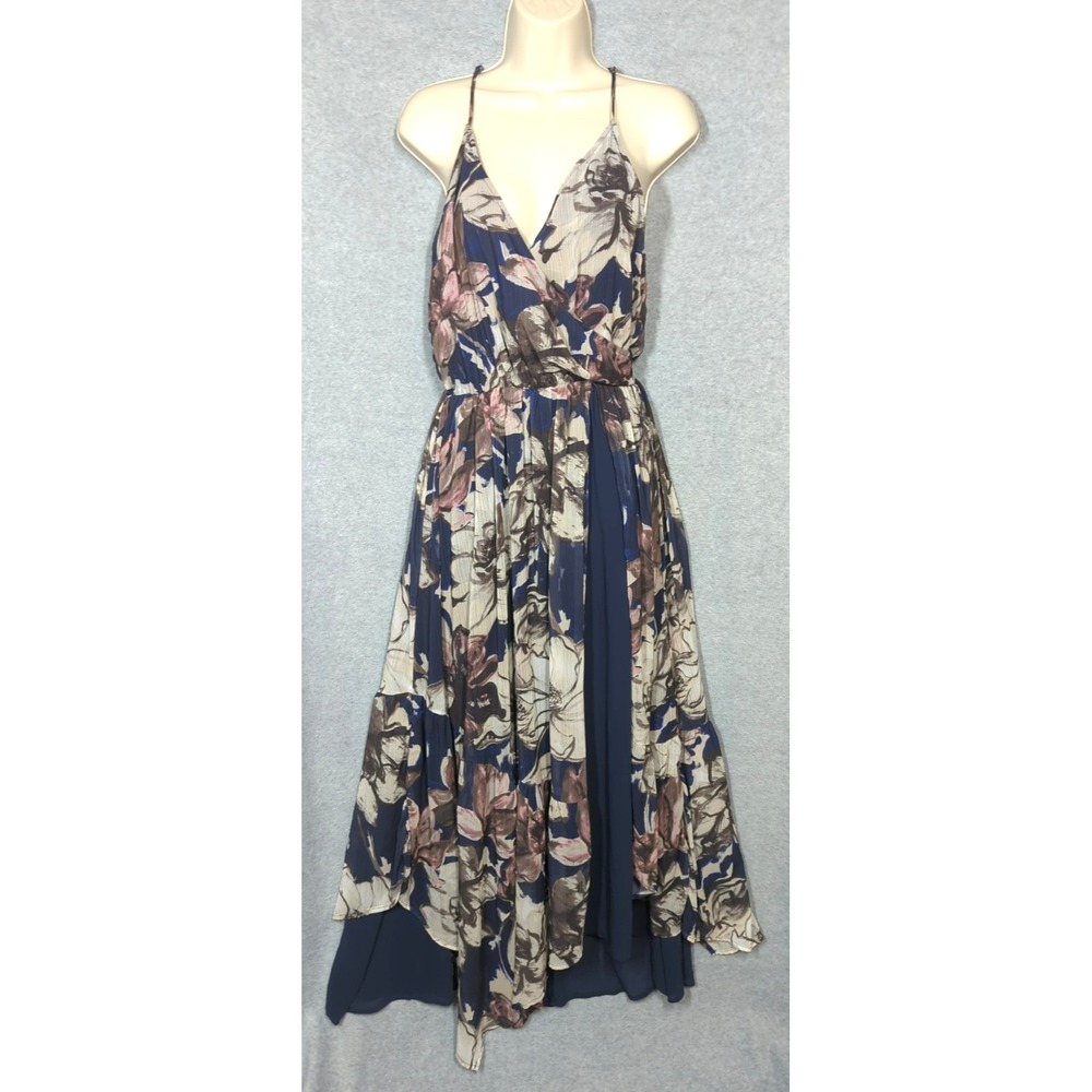 Floral Navy and Cream Wrap Midi Dress